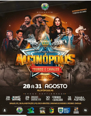 Imagem de compartilhamento para o artigo Festa mais esperada de Alcinópolis terá shows de Fernando e Sorocaba, Naiara Azevedo, Munhoz e Mariano e outros artistas da MS Todo dia